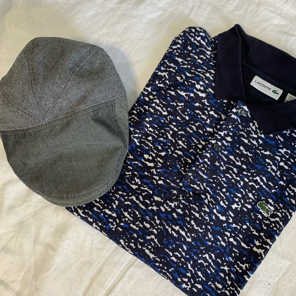 Lacoste Men's Blue camo Patterned Polo Shirt like NWOT 100% cotton